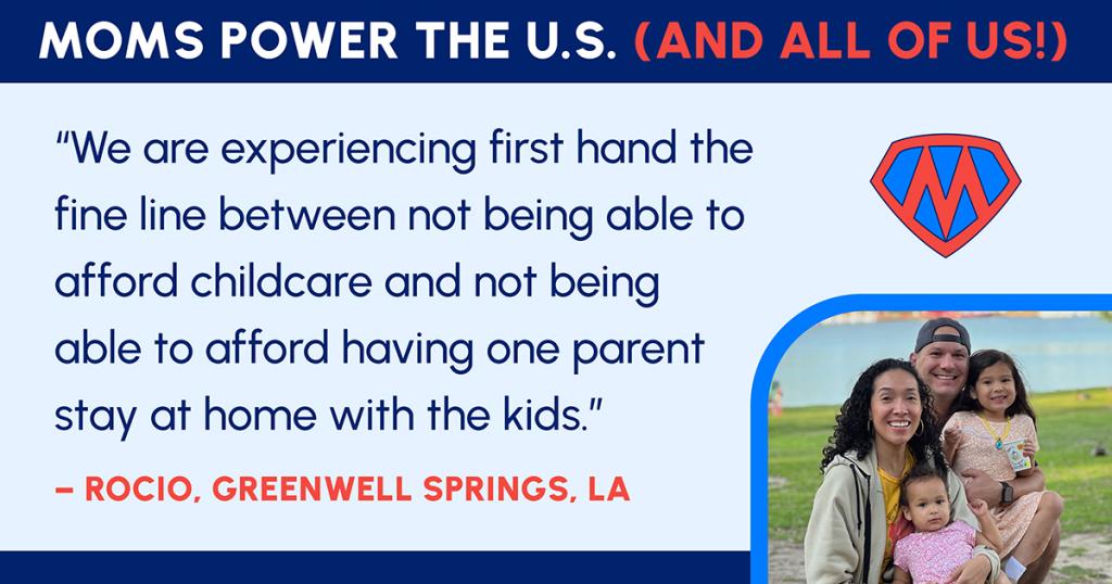 "We are experiencing first hand the fine line between not being able to afford childcare and not being able to afford having one parent stay at home with the kids."