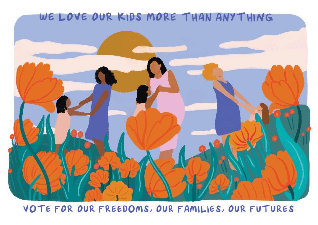 A postcard that reads: We love our kids more than anything. Vote for our future.