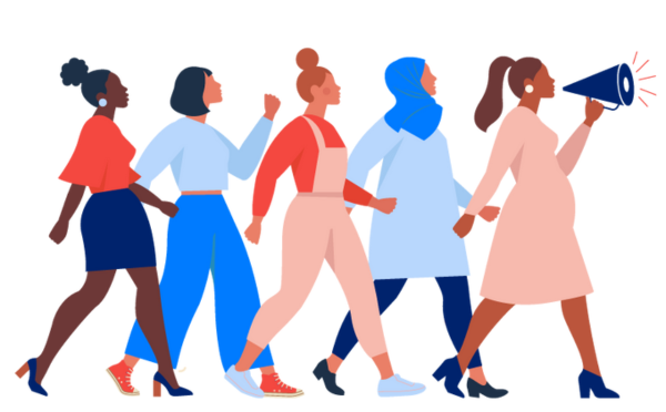 graphic of women marching